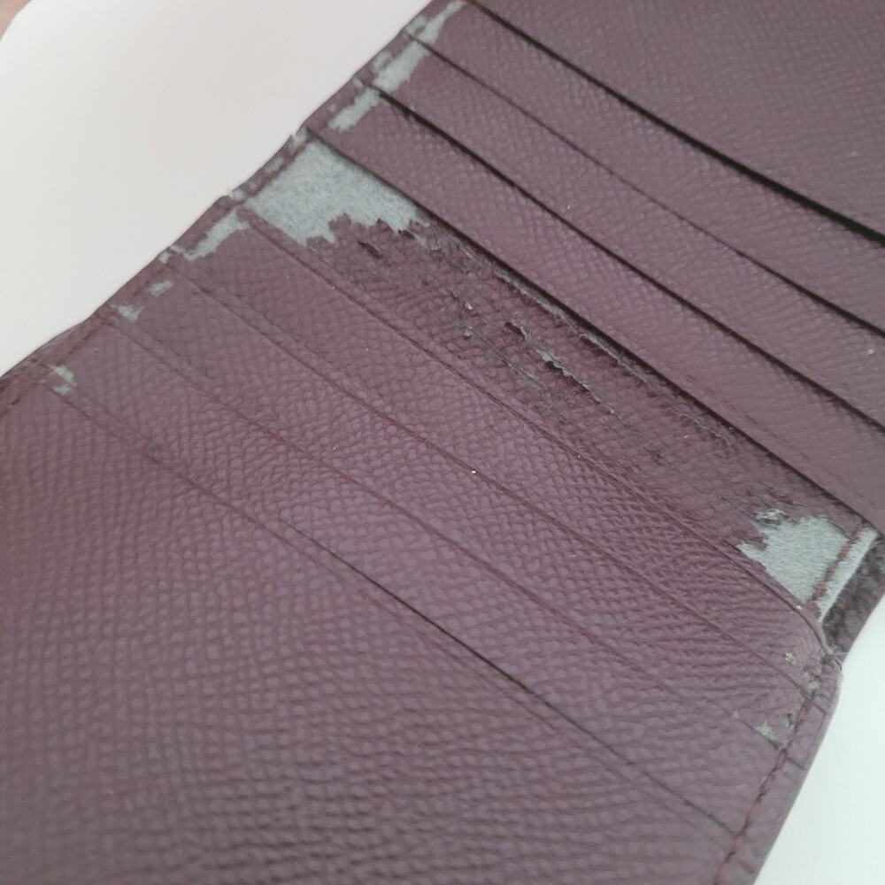 Coach Wallet Crossgrain Leather Tan Card Small Tifold Compact‎ Beige Damaged - Picture 4 of 10